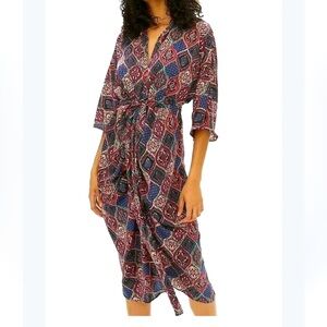 Anthropologie Blue and Pink V-neck Sundress with Dolman Sleeves oversized